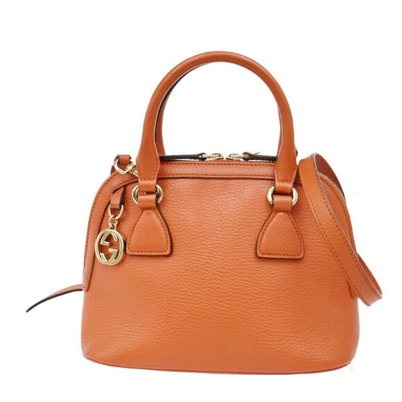 GUCCI Logo Interlocking G 2Way Shoulder Hand Bag Leather Orange GHW 93KB068 - Picture 1 of 14